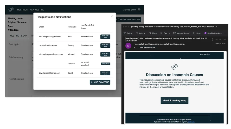 Partage d'une réunion par e-mail avec les participants
